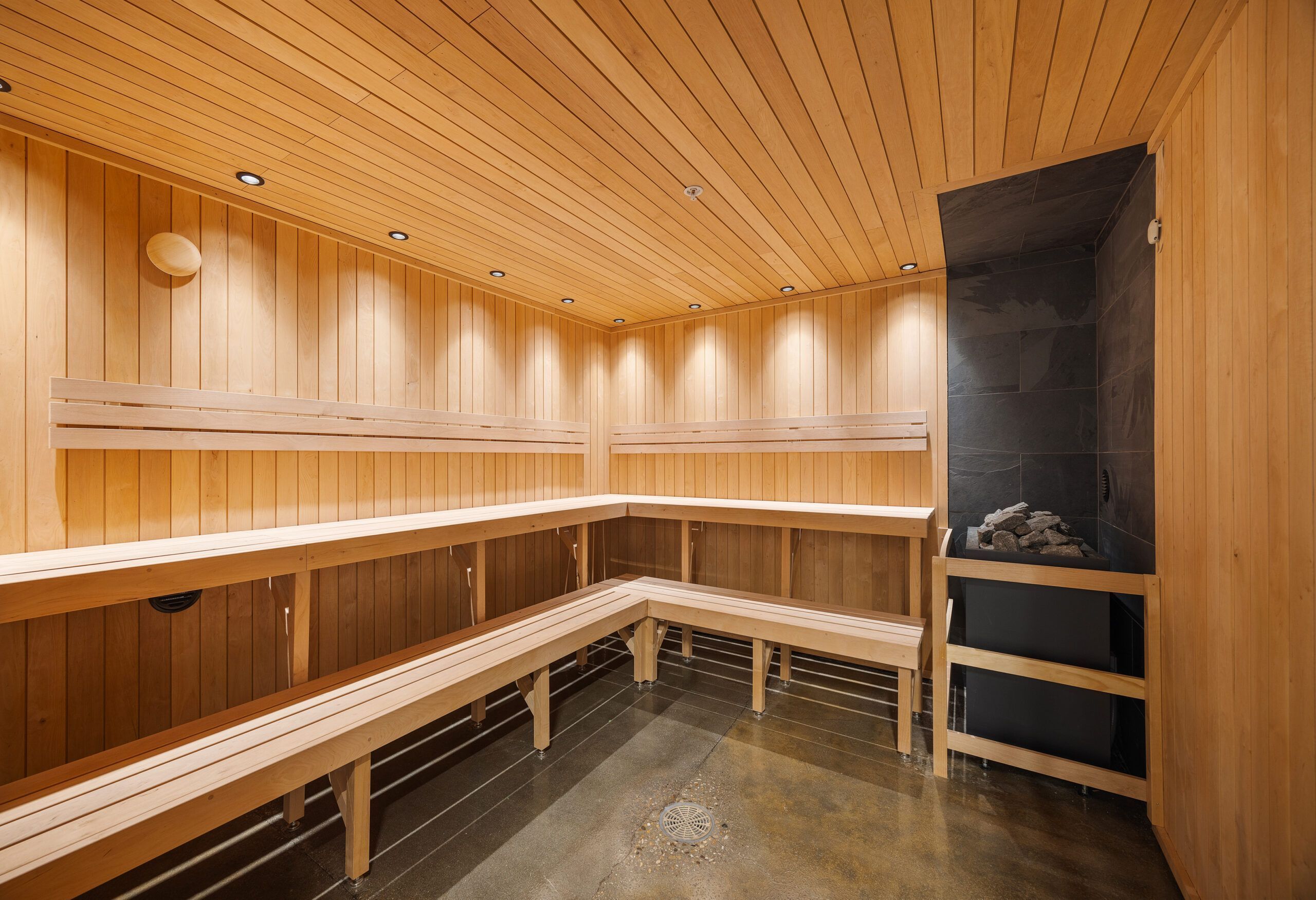 Sauna interior at PLUNJ Boise